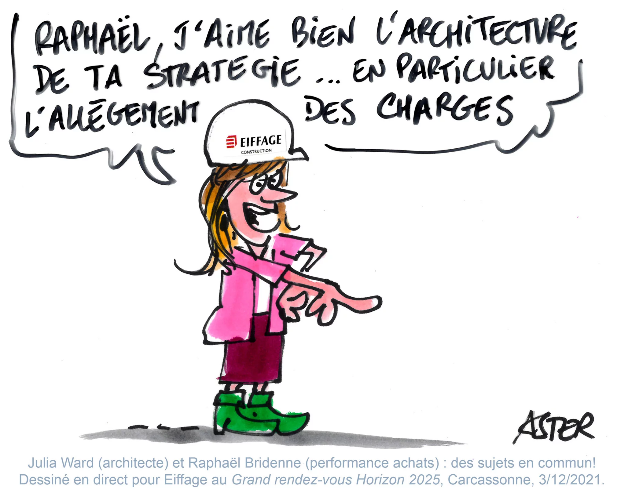 Caricature réalisée en direct lors d'un événement dans le secteur de la construction