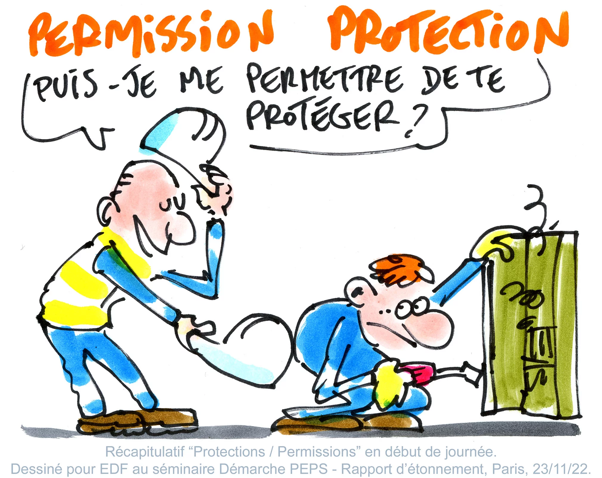 Dessin en live illustrant une sensibilisation à la sécurité lors d'un événement EDF