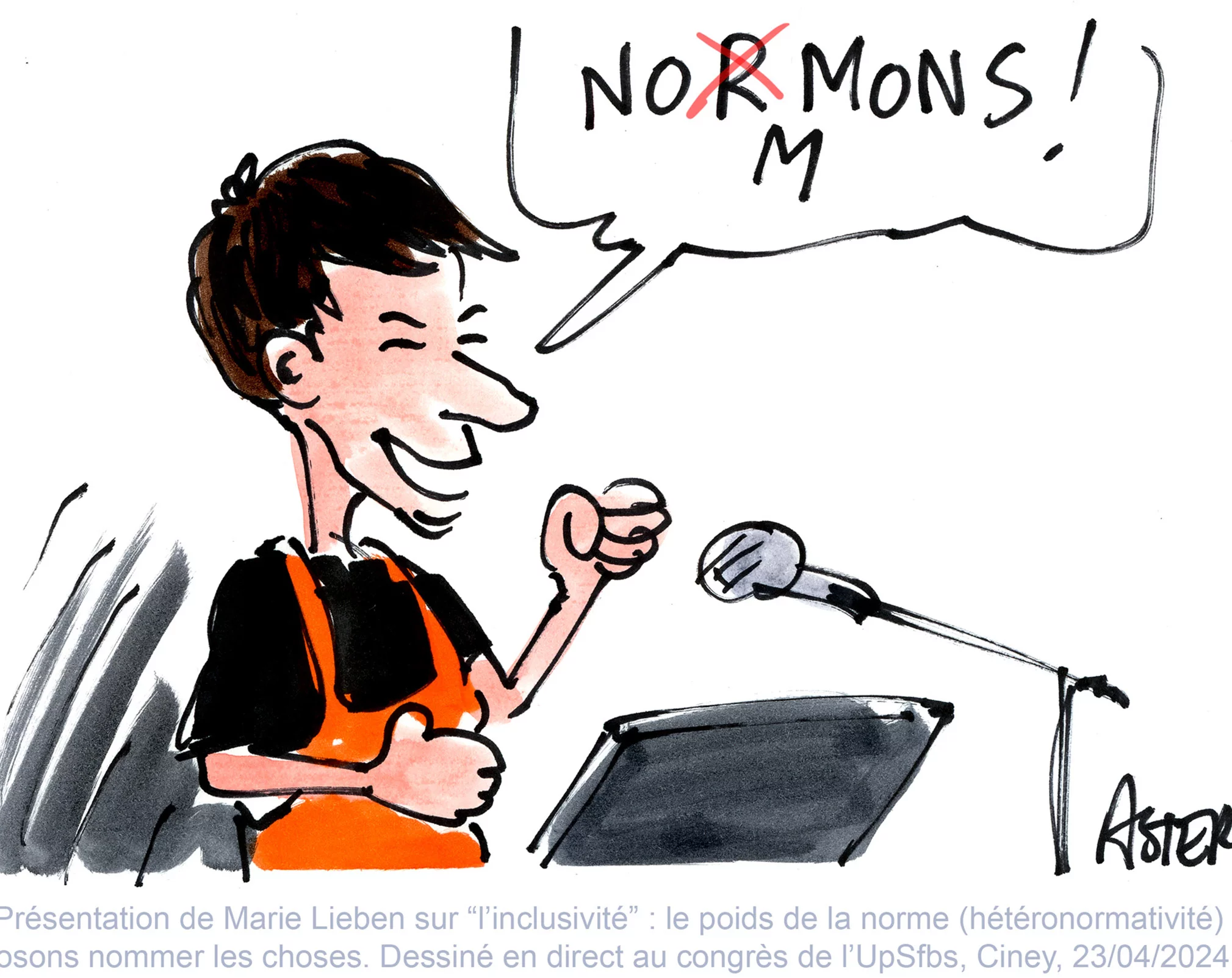 Caricature réalisée sur le vif pendant un congrès pour capter l'attention du public