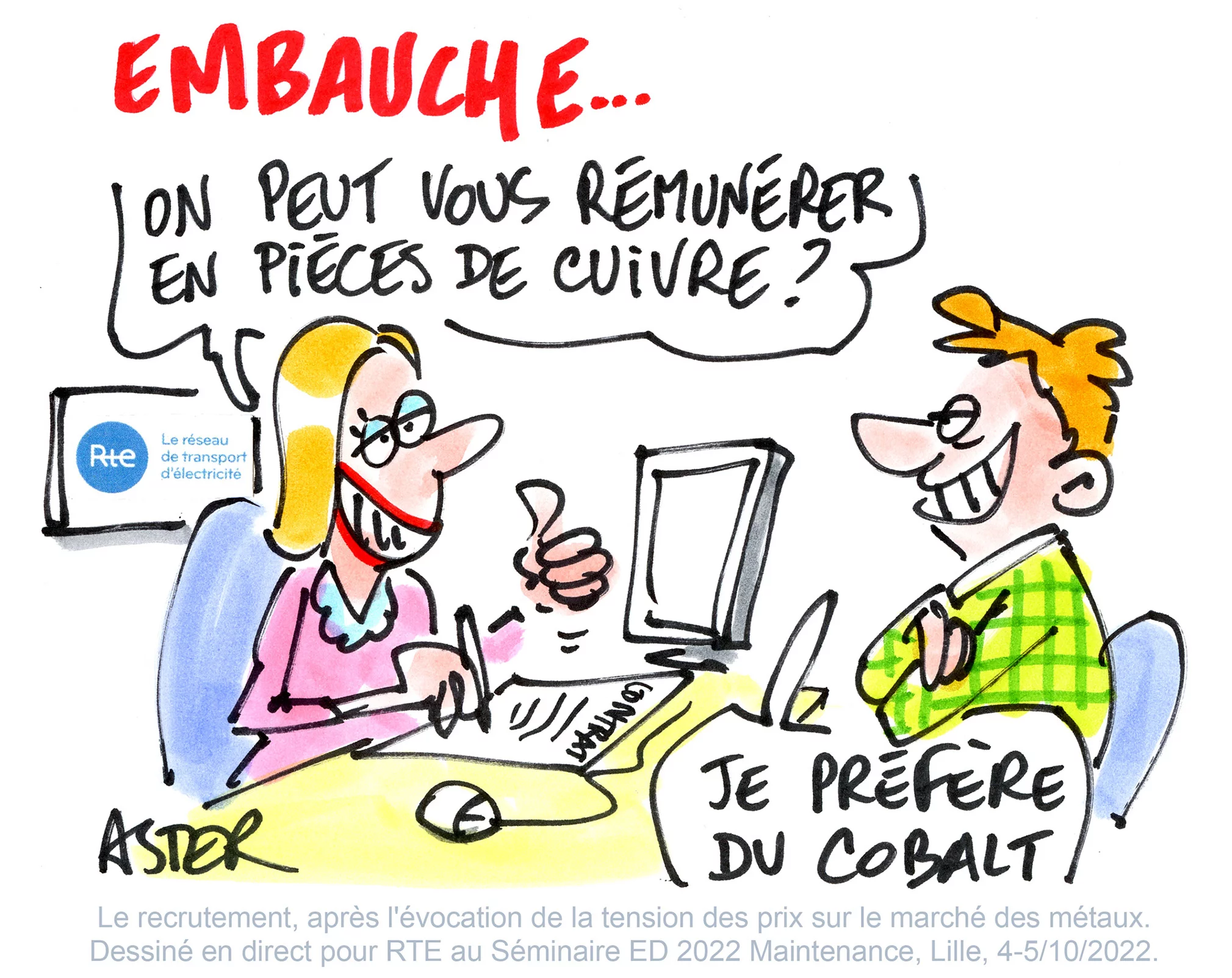 Croquis sur le vif abordant le sujet du recrutement et de l'embauche en entreprise