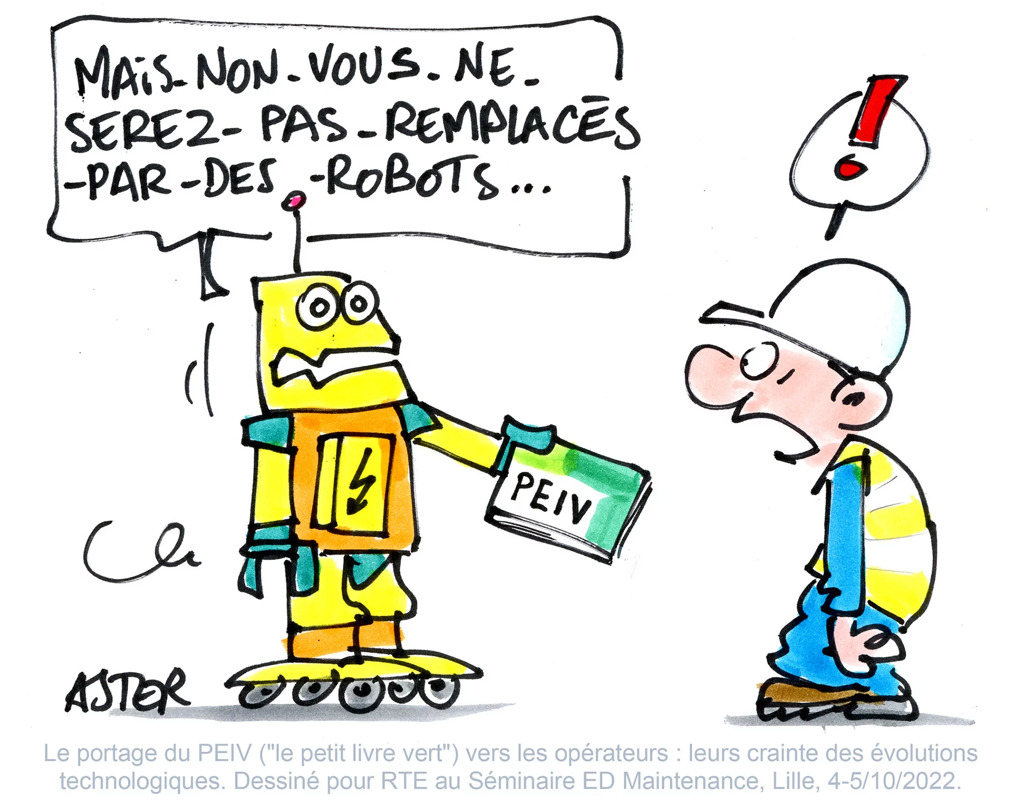Illustration humoristique en direct traitant du sujet de la robotisation