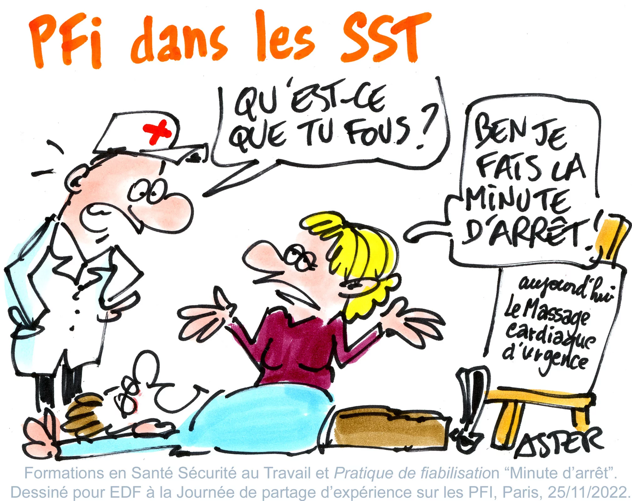 Dessin humoristique sur le vif à propos de la minute d'arrêt de sécurité chez EDF